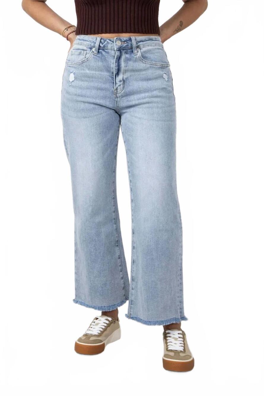 NEW MICA DENIM high rise wide leg ankle jeans in light wash